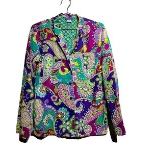 Vera Bradley Long Sleeve Multicolor Paisley Print 100% Cotton Small Button Down